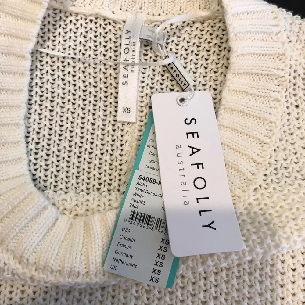 Seafolly Australia Sand Dunes white open knit linen blend sweater size XS NWT